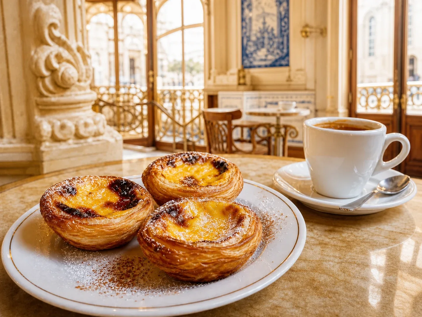 Café Majestic 百年咖啡館風格餐桌上的葡式蛋塔與咖啡